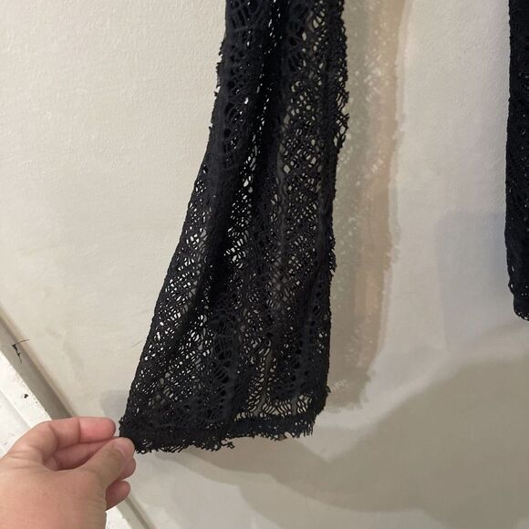 Free People On The Road Twisted Tee Sheer Knit Lace Mesh Slit Top Medium - Picture 3 of 7